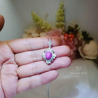 Star Ruby Necklace - Gemstone Royal Flower Ruby Pendant - 18KGP @ Sterling Silver - July Birthstone #749