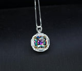 Dainty Cushion Mystic Topaz Necklace - Sterling Silver Gemstone Square Halo Solitaire Royal Rainbow Topaz Jewelry #173