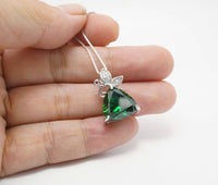 Large Trillion Emerald Necklace - Sterling Silver Butterfly Bail Necklace - Large 6 ct May Birthstone - Triangle Green Emerald Jewelry #635