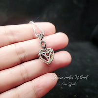Ruby Necklace Sterling Silver - Double Heart Necklace - White Gold coated July Birthstone #649