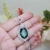 13 CT Large Emerald Necklace Royal Crown Oval Emerald Pendant Green Gemstone Jewelry Sterling Silver White Gold plated #914
