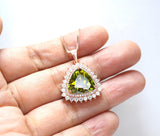 Large Triangle Green Peridot Necklace - Rose Gold Coated Sterling Silver High Quality Trillion Cut 8 CT Peridot Pendant #727