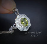 Genuine Peridot Necklace - Natural Green Pendant - 18KGP @ Sterling Silver - August Birthstone - Gemstone Lotus Flower Necklace #591