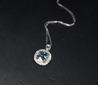 Dainty Cushion Mystic Topaz Necklace - Sterling Silver Gemstone Square Halo Solitaire Royal Rainbow Topaz Jewelry #173