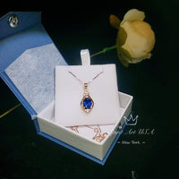 Rose Gold Blue Sapphire Necklace Sterling Silver 3 Ct Oval Large Blue Gemstone Pendant Blue Sapphire Jewelry #647