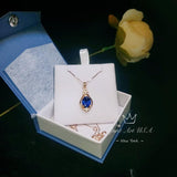Rose Gold Blue Sapphire Necklace Sterling Silver 3 Ct Oval Large Blue Gemstone Pendant Blue Sapphire Jewelry #647