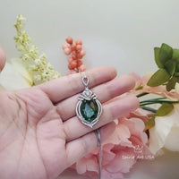 13 CT Large Emerald Necklace Royal Crown Oval Emerald Pendant Green Gemstone Jewelry Sterling Silver White Gold plated #914