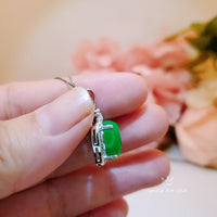 Gorgeous Green Jade Necklace - Diamond Halo Sterling Silver White Gold coated Green Jade Pendant 1038