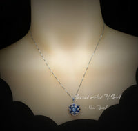 Blue Corundum @ Blue Sapphire Necklace - Blue Sapphire Pendant - 18KGP @ Sterling Silver - Unique Blue corundum 6 Petal Flower Necklace #695