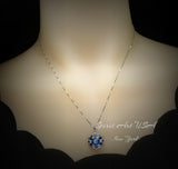 Blue Corundum @ Blue Sapphire Necklace - Blue Sapphire Pendant - 18KGP @ Sterling Silver - Unique Blue corundum 6 Petal Flower Necklace #695