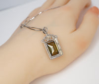 Large Rectangle Green Peridot Necklace Sterling Silver Deep Green August Birthstone Bridal Wedding Luxury Royal Peridot Pendant #1005