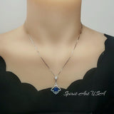 Mandolin flower Blue Sapphire Necklace - 1.2 ct Trillion Cut Blue Sapphire Pendant - White Gold coated Sterling Silver Gemstone Design #675