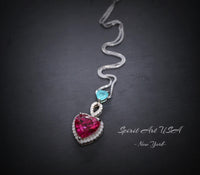 Ruby Necklace Sterling Silver - Double Heart Necklace - White Gold coated July Birthstone #649