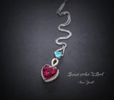 Ruby Necklace Sterling Silver - Double Heart Necklace - White Gold coated July Birthstone #649