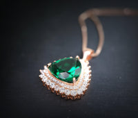 Large Triangle green emerald Necklace - Rose Gold Coated Sterling Silver High Quality Trillion Cut 8 CT Emerald Pendant #724
