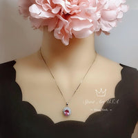 Pink Tourmaline Necklace - Two Layer Gemstone Halo 2.8 CT Pink Tourmaline Pendant - White Gold coated sterling silver #568