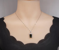 Large Rectangle Green Peridot Necklace Sterling Silver Deep Green August Birthstone Bridal Wedding Luxury Royal Peridot Pendant #1005