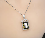Large Rectangle Green Peridot Necklace Sterling Silver Deep Green August Birthstone Bridal Wedding Luxury Royal Peridot Pendant #1005