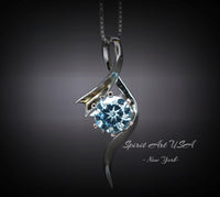 Blue Aquamarine Necklace, White Gold Coated Sterling Silver, Bow 2 CT Blue Gemstone Pendant, Swirl Infinity Jewelry Bridal Blue #938