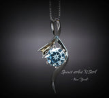 Blue Aquamarine Necklace, White Gold Coated Sterling Silver, Bow 2 CT Blue Gemstone Pendant, Swirl Infinity Jewelry Bridal Blue #938