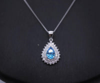 Blue Topaz Necklace - Sterling Silver Gemstone Teardrop Solitaire Blue Gemstone - November Birthstone - Blue Topaz Pendant #261