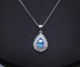 Blue Topaz Necklace - Sterling Silver Gemstone Teardrop Solitaire Blue Gemstone - November Birthstone - Blue Topaz Pendant #261