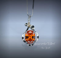 Sterling Silver Sunstone Necklace - 18kgp @ Sterling Silver - 1.8 CT Orange Tangerine Spessartite Garnet Pendant #154