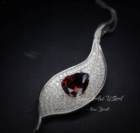 Garnet Necklace - 18kgp @ Sterling Silver Leaf Necklace - Gemstone Leaf - Teardrop Garnet Pendant - January Birthstone Anniversary Gift #886