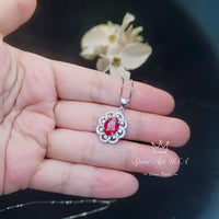 Ruby Necklace 925 Sterling Silver Gemstone Flower 18KGP Ruby Pendant #428