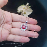 Ruby Necklace 925 Sterling Silver Gemstone Flower 18KGP Ruby Pendant #428