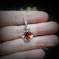 Sterling Silver Sunstone Necklace - 18kgp @ Sterling Silver - 1.8 CT Orange Tangerine Spessartite Garnet Pendant #154