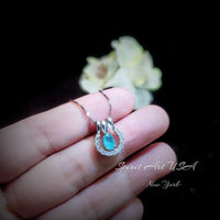 Tiny Horse shoe Paraiba Tourmaline Necklace white gold 18kgp blue gemstone sterling silver horseshoe pendant #189