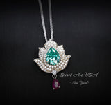 Green Paraiba Tourmaline Necklace - 18KGP @ Sterling Silver - Gemstone Lotus Flower Necklace - Large Paraiba Pendant #923