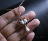 Rose Gold Opal Necklace - Fire White Opal Tassel Necklace - Wedding Bridal Pendant, Phoenix Jewelry Synthetic Fire Opal Flower #532