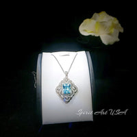 Gorgeous Large Blue Aquamarine Necklace Diamond 18kgp @ Sterling Silver flower of Ascension Pendant Faceted Rectangle 5 CT Aquamarine #897