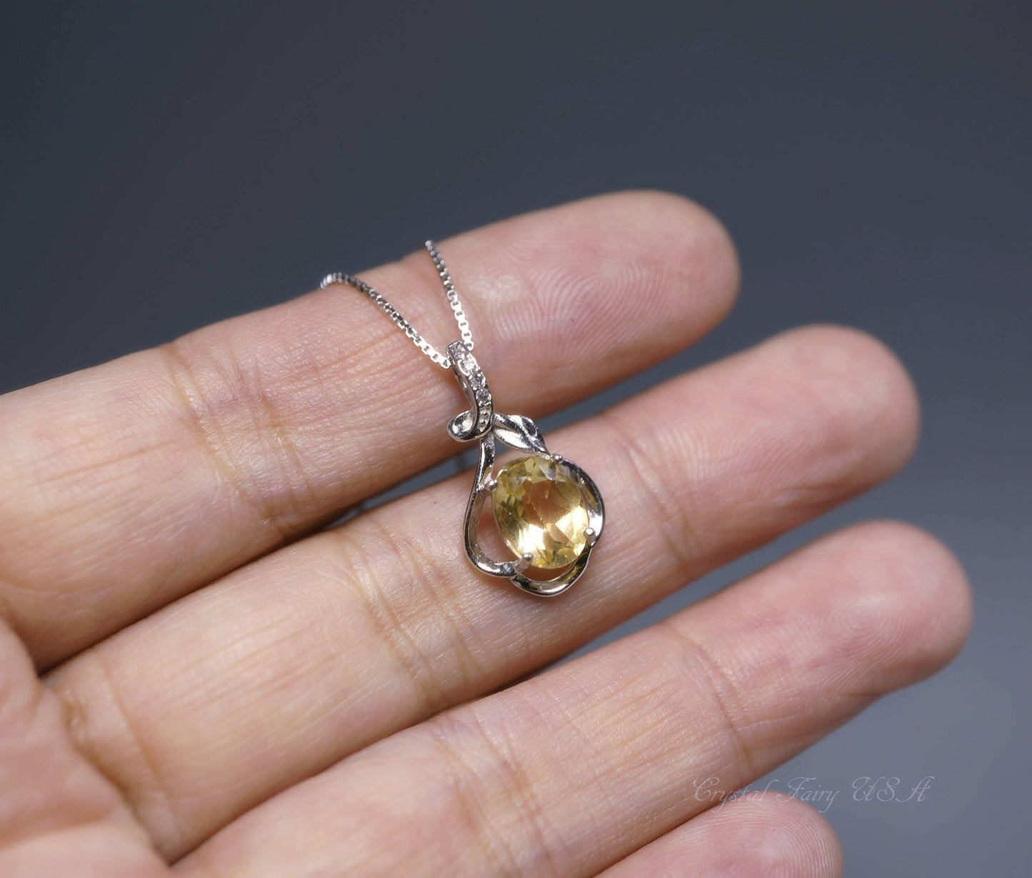 Natural Citrine Sterling Silver Necklace Genuine Citrine Pendant 18KGP #350