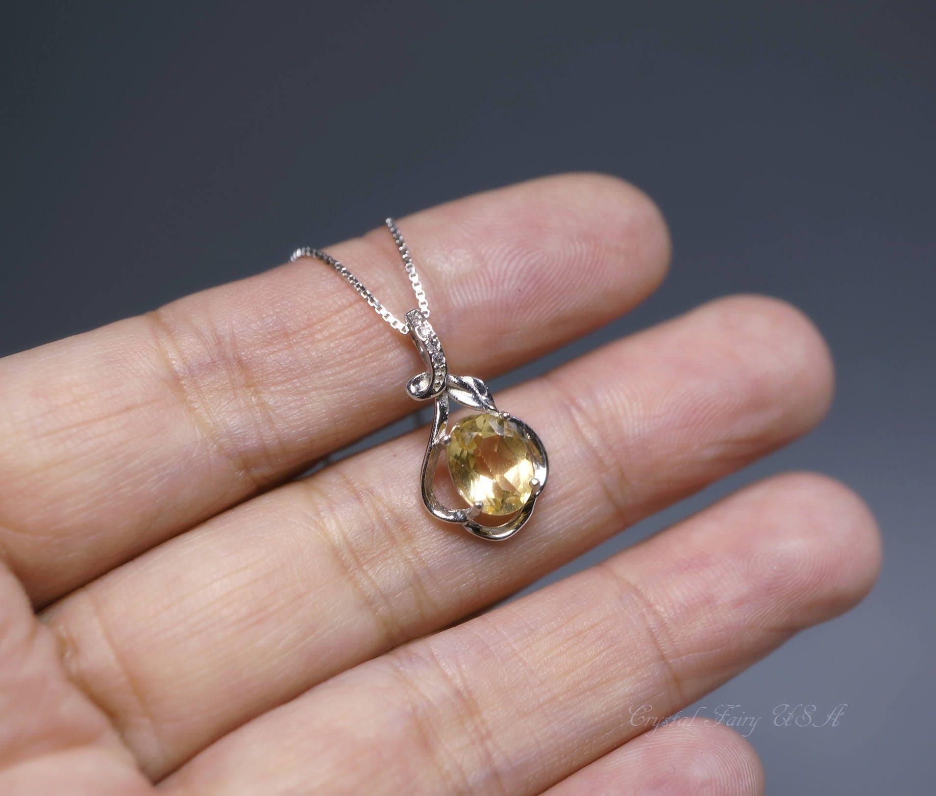 Natural Citrine Sterling Silver Necklace Genuine Citrine Pendant 18KGP #350