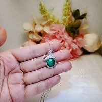 Natural Malachite Necklace - Sterling Silver White Gold Mermaid Pendant - Heart Chakra Healing Green Stone Jewelry #934