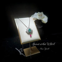Green Paraiba Tourmaline Necklace - 18KGP @ Sterling Silver - Gemstone Lotus Flower Necklace - Large Paraiba Pendant #923