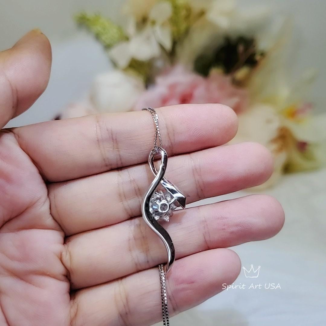 Blue Aquamarine Necklace, White Gold Coated Sterling Silver, Bow 2 CT Blue Gemstone Pendant, Swirl Infinity Jewelry Bridal Blue #938