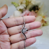 Blue Aquamarine Necklace, White Gold Coated Sterling Silver, Bow 2 CT Blue Gemstone Pendant, Swirl Infinity Jewelry Bridal Blue #938