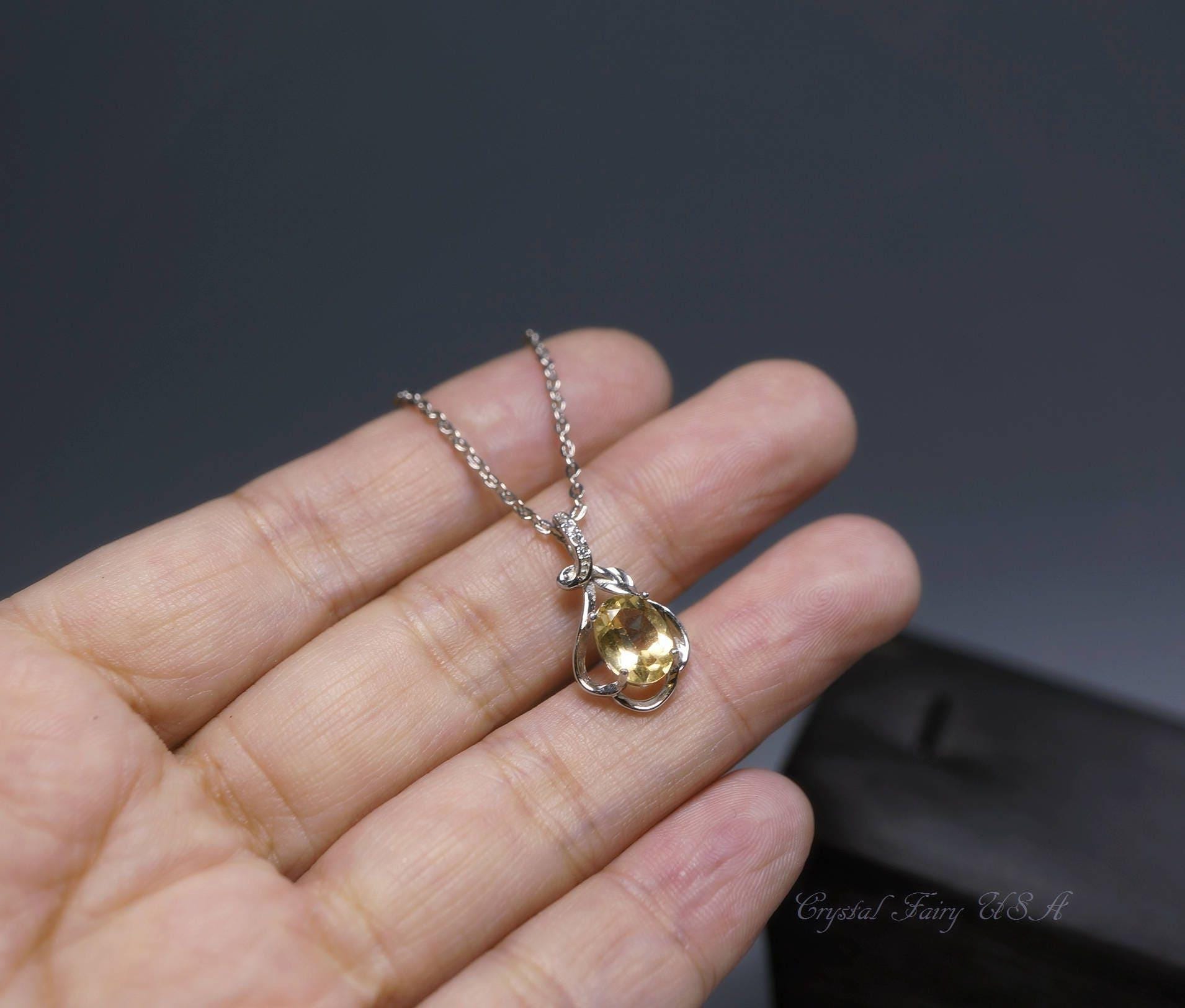 Natural Citrine Sterling Silver Necklace Genuine Citrine Pendant 18KGP #350