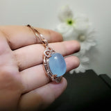 Natural Aquamarine Necklace Sterling Silver 13 ct Oval 18k Rose gold coated Crystal Chakra Healing High Frequency March Birthstone 1047
