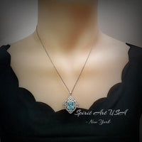 Gorgeous Large Blue Aquamarine Necklace Diamond 18kgp @ Sterling Silver flower of Ascension Pendant Faceted Rectangle 5 CT Aquamarine #897