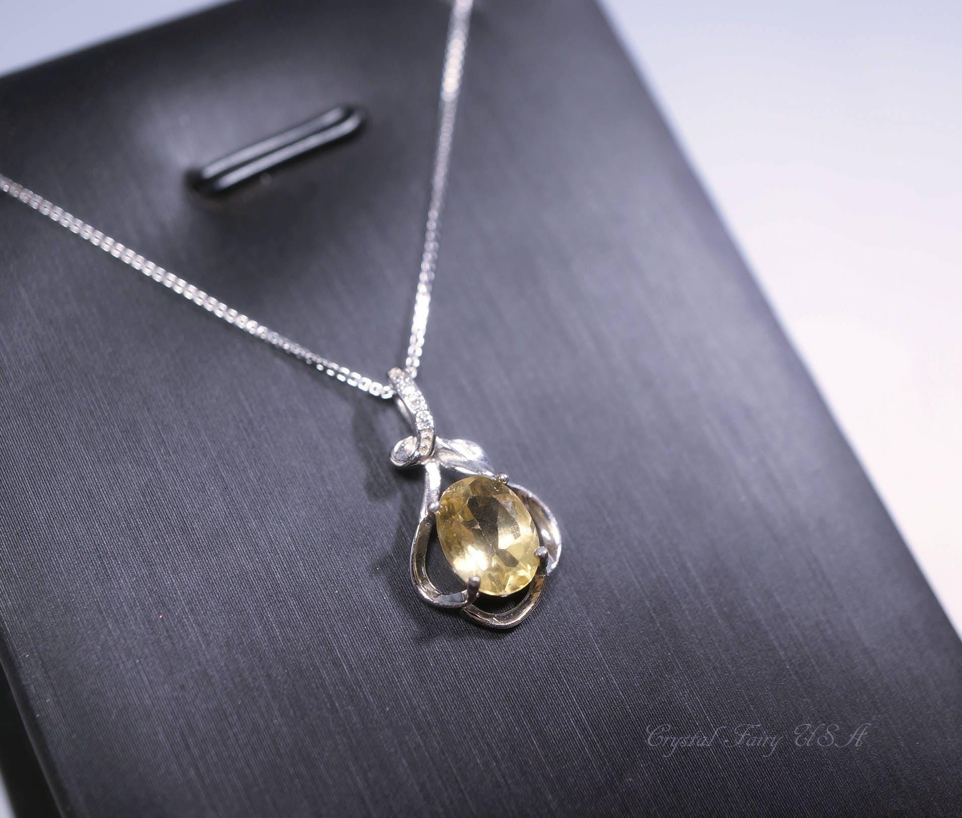 Natural Citrine Sterling Silver Necklace Genuine Citrine Pendant 18KGP #350