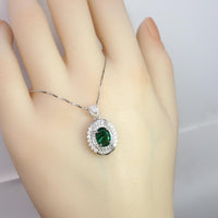 High Quality Emerald Necklace - 18KGP @ Sterling Silver - Halo May birthstone - Green Emerald Jewelry #365