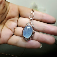 Natural Aquamarine Necklace Sterling Silver 13 ct Oval 18k Rose gold coated Crystal Chakra Healing High Frequency March Birthstone 1047