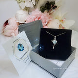 Blue Aquamarine Necklace, White Gold Coated Sterling Silver, Bow 2 CT Blue Gemstone Pendant, Swirl Infinity Jewelry Bridal Blue #938
