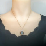 Natural Aquamarine Necklace Sterling Silver 13 ct Oval 18k Rose gold coated Crystal Chakra Healing High Frequency March Birthstone 1047