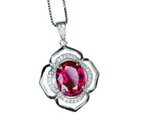 Ruby Necklace Sterling Silver Flower Of Life Red Gemstone 5 CT Pendant Sim Gemstone White Gold plated Large July Birthstone Bridal #547